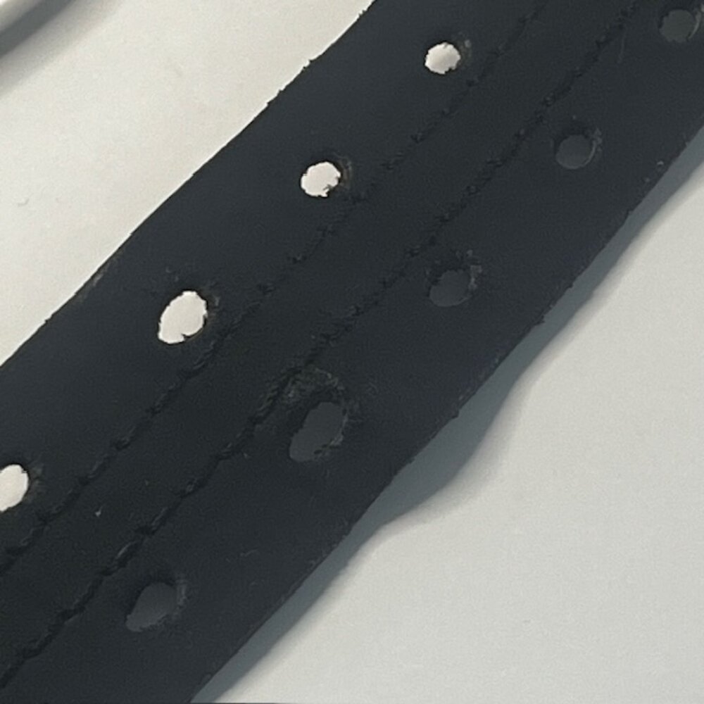 Black Leather Belt Silver Tone Buckle Hardware Double Punch Women's Large - Picture 8 of 10